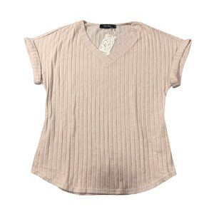Automet Women’s Ribbed V-Neck Short-Sleeve Top Beige Size‎ S